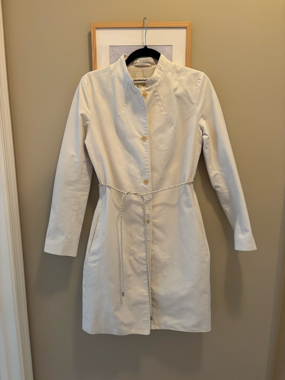 J.Lindeberg Cream Cotton Trench Coat with Braided Leather Belt S/XS